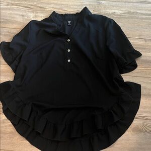 SHEIN Black Ruffled Button Down Shirt